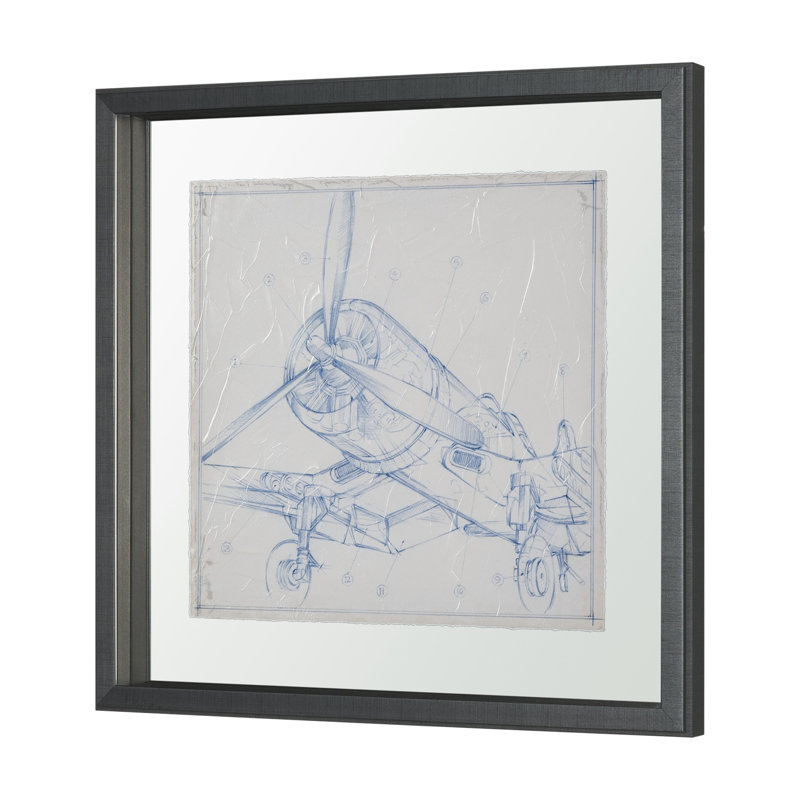 Reproduction d'art encadrée par avion à la main par Ethan Harper, Avion, croquis à gauche, Noir