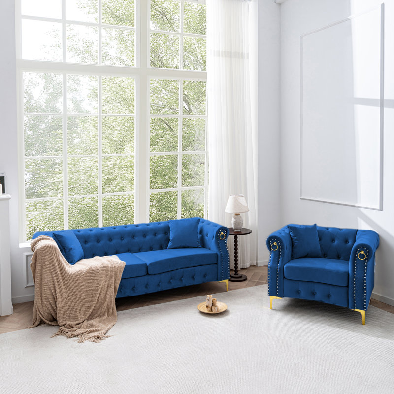 Ensemble de canapé en velours 2 pièces, Bleu