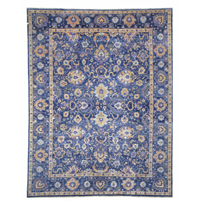 Hand Knotted Wool Area Rug in Navy