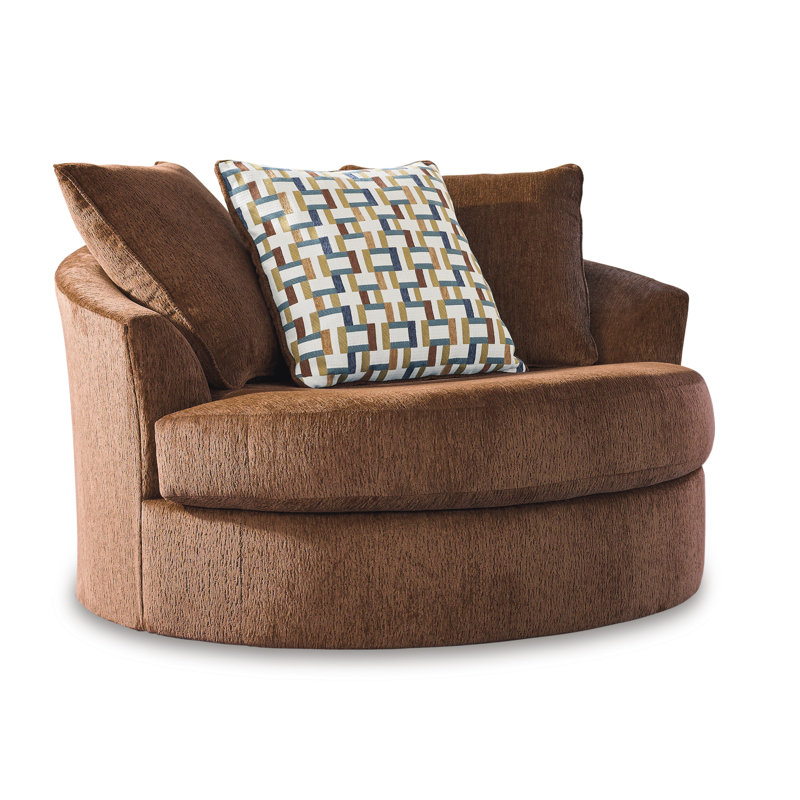 Lesniak Oversized Swivel Accent Chair, Orange Fabric