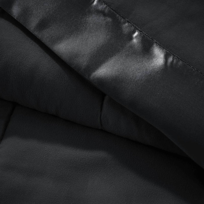 Couverture légère en duvet synthétique avec bordure en satin noir très grand, Très grand lit, Noir