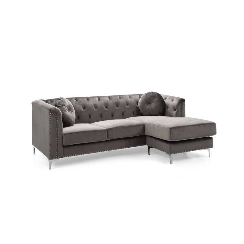 Emmerich Pompano Mid Century Velvet Reversible Sectional, Gray