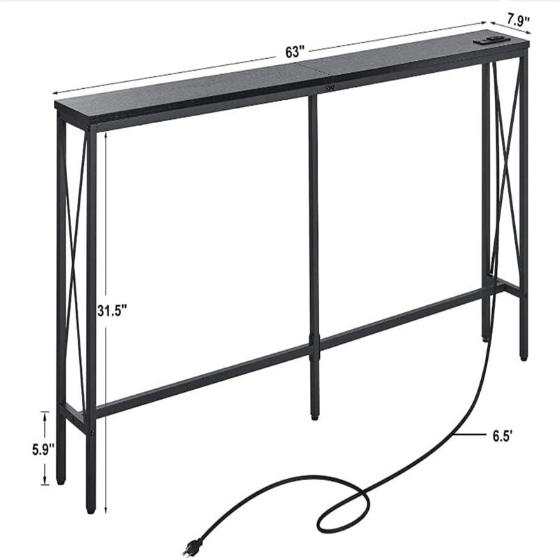 Tigges 63'' Console Table, Black, Black, 31.5" H x 62.99" W x 7.91" D