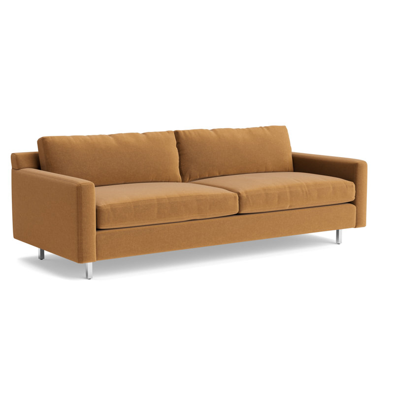 Hunter No Welt 100 Sofa with Metal Leg, Performance Velvet - Hazelnut, Polished Stainless Steel