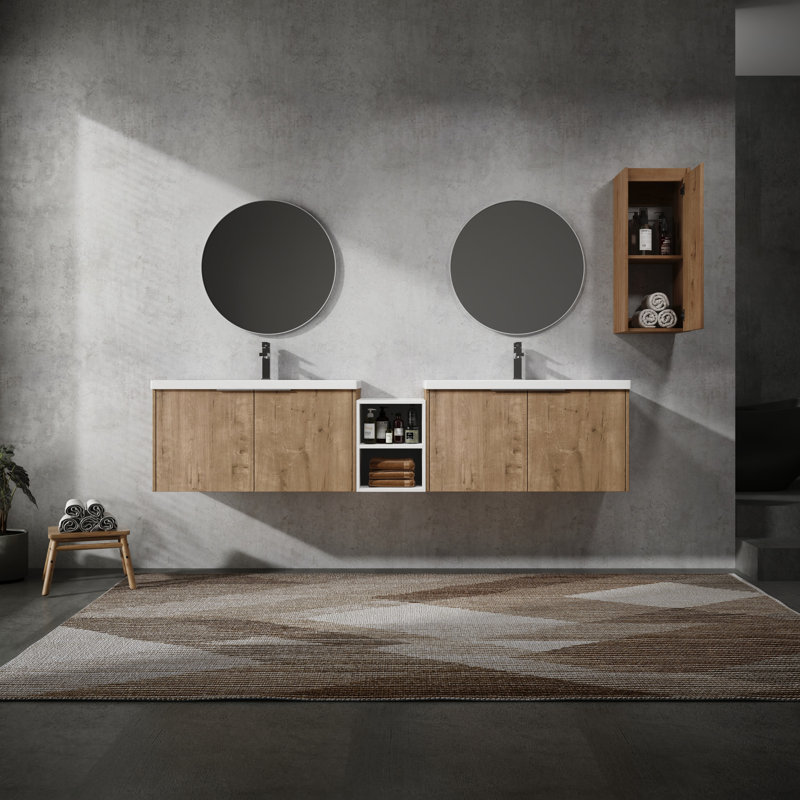 Meuble-lavabo moderne 84 po avec lavabo et armoire latérale, 84"