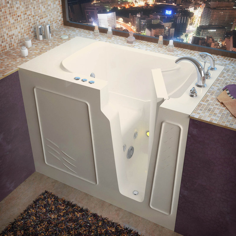 Flagstaff 52'' x 29'' Whirlpool Fiberglass Bathtub with Faucet, Biscuit, Right