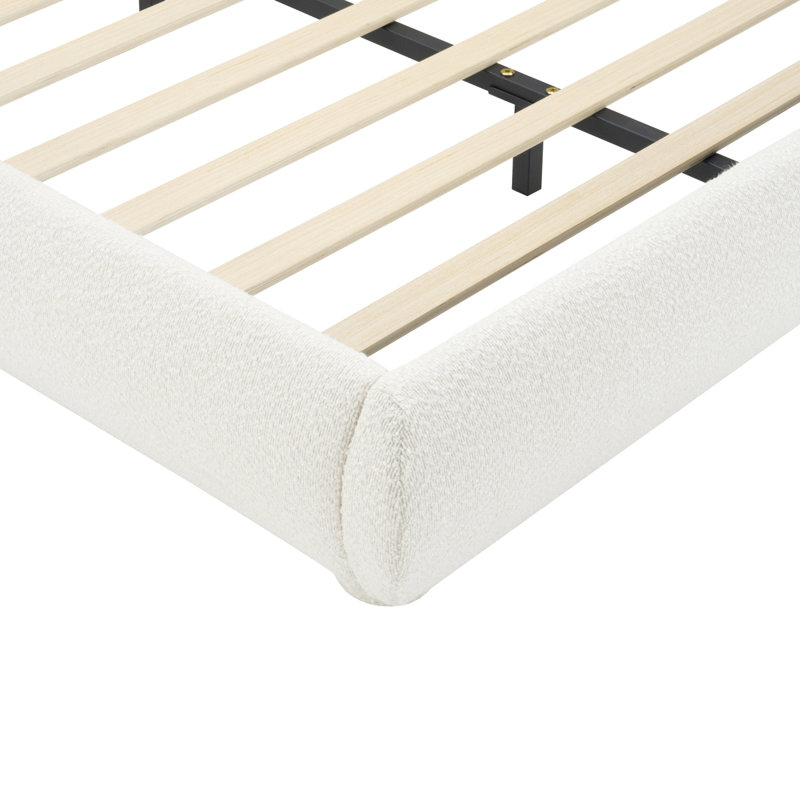 Lit tapissier en tissu de style crème, lit double simple de style moderne, très grand lit, Très grand lit