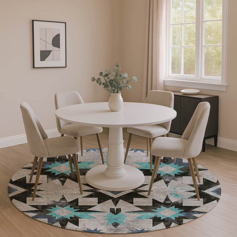 Tapis aztèque Mayfield AMF1893 lavable à la machine de qualité supérieure, Rond 8 pi
