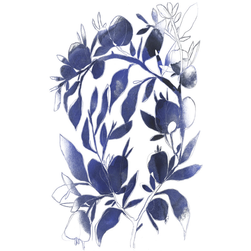 «Indigo Branch II» par June Erica Vess - peinture sur toile tendue, H 18 po x l 12 po