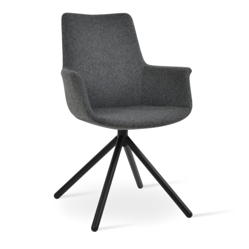 Chaise avec accoudoirs rembourrée, Similicuir noir, Gris foncé