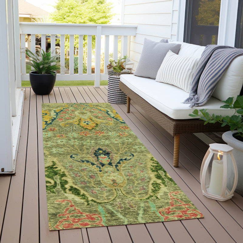 Tapis vert intérieur / extérieur lavable à la machine Xhevrie, Tapis de couloir 2 pi 3 po x 7 pi 6 po