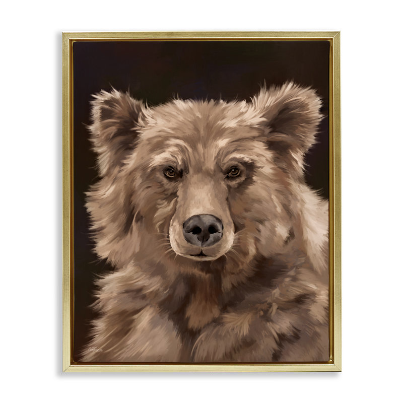 «Fluffy Bear Cub» par Cat Thurman Designs, Cadre flottant métallique doré, H 31 po x l 25 po