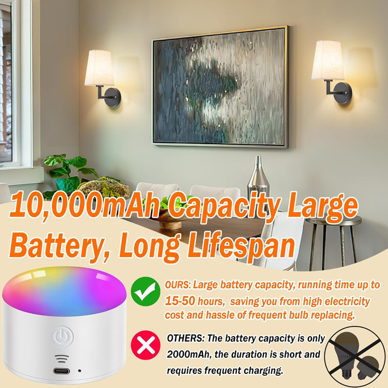 Wall Sconce Battery Operated Wall Light Fixure With Remote Control, Dimmable Battery Operated Wall Sconces Set Of Two, Indoor Wireless Wall Mounted Lamp With Rechargable Bulb For Bedroom Living Room