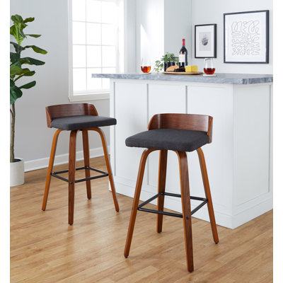 Tabourets de bar 30 po à hauteur fixe Maeve avec pieds en bois courbé et repose-pieds carré