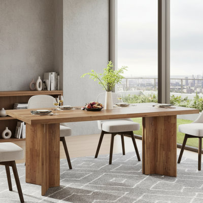 Modern Rectangular Wooden Dining Table, Simple And Elegant, Warm Brown Color Is Versatile, 6-Person Dining Set (Chairs Not Included).