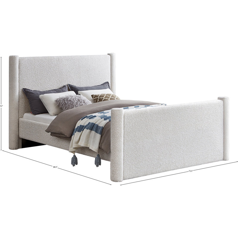 Elias Upholstered Platform Bed, Queen, Cream Boucle Fabric