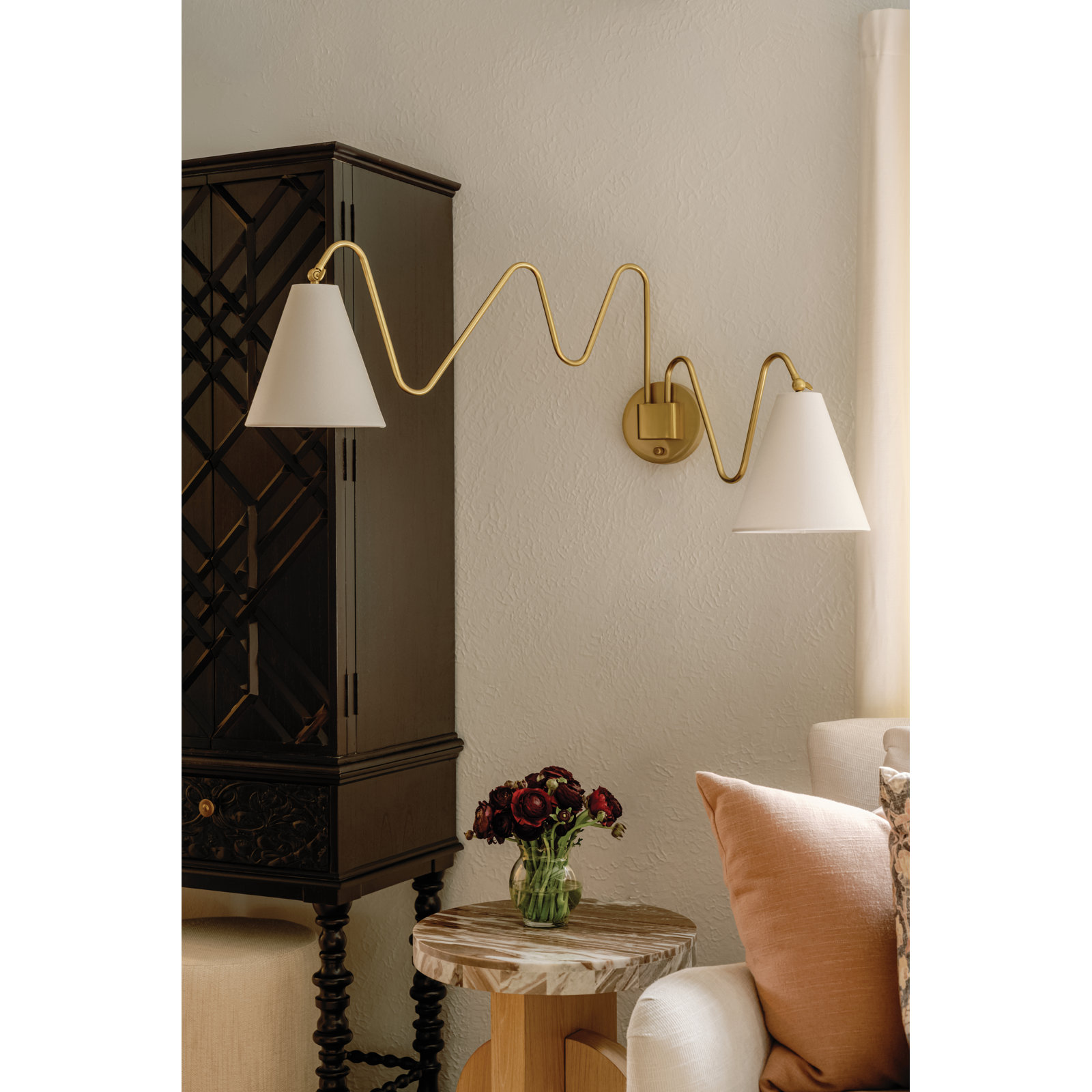 2-Light Swing Arm Sconce, Aged Brass