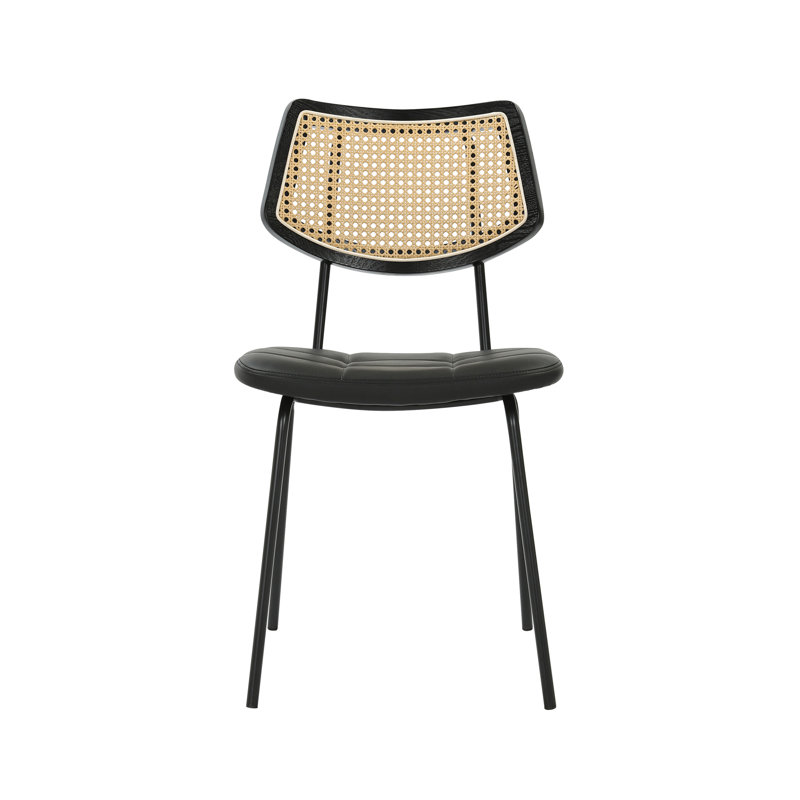 44.6cm H Polyurethane Upholstered Metal Square Back Parsons Chair in BLACK PU