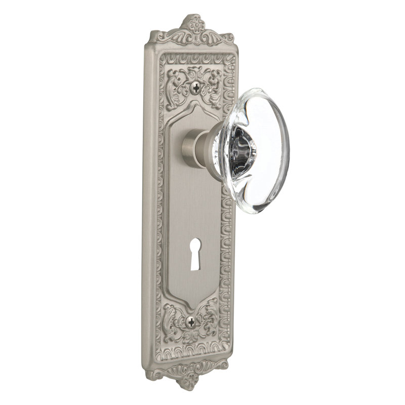 Plaque de porte mortaise intérieure en cristal avec oeuf, & plaque longue de fléchette, Nickel satiné