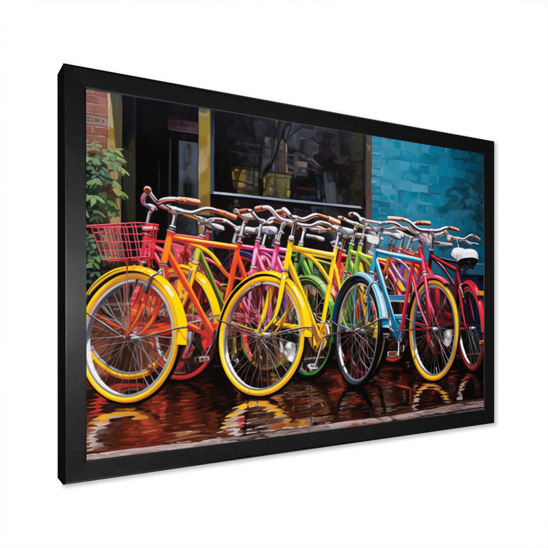 Bicycle Joyful Rides II - Transportation Wall Art Living Room, Cadre simple noir, H 16 po x l 32 po x P 1 po