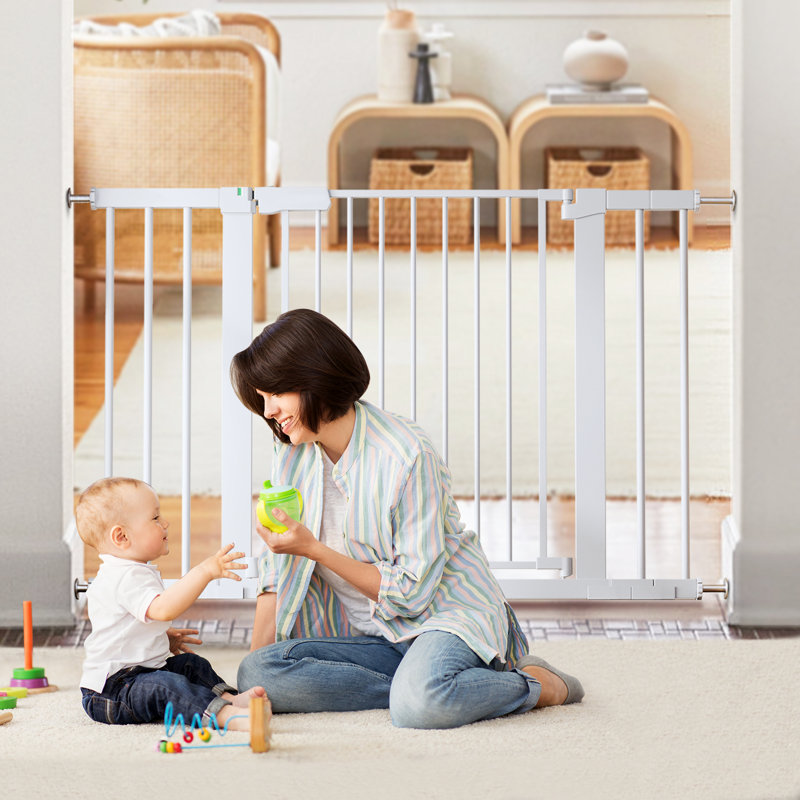29.5-46" Wide Baby Gate 30" Tall Dual Lock Auto Close Safety Gates with Secure Indicator, White