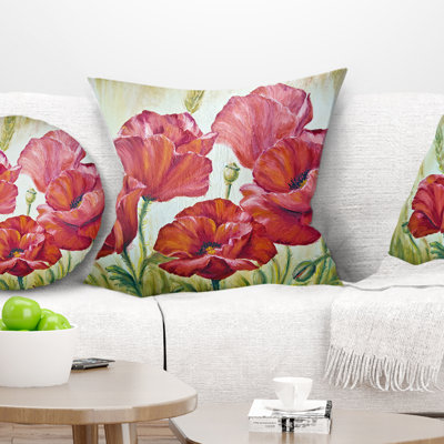 Poppies in Wheat - Floral Printed Pillow