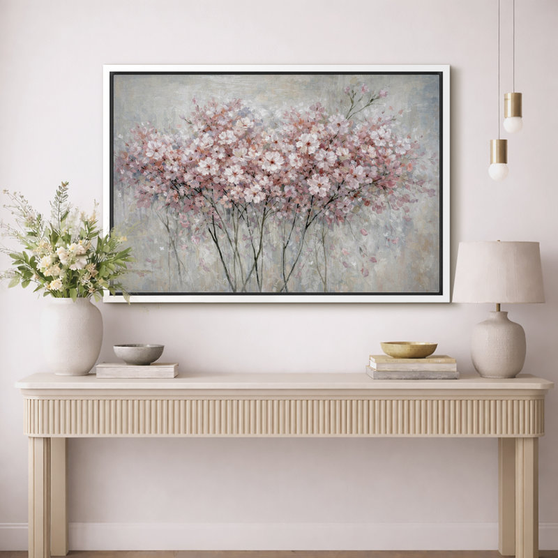 Œuvre de cerisier en fleurs, doux printemps floral, impression sur toile encadrée, H 24 po x l 36 po x P 1,5 po, Cadre blanc