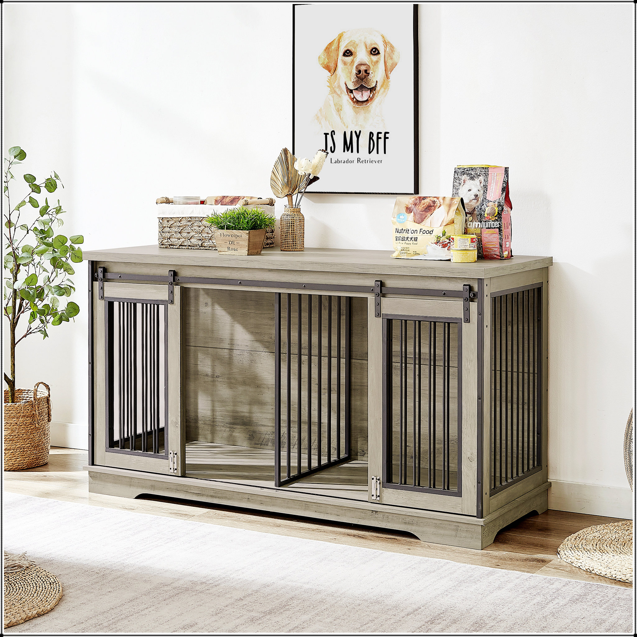 One Allium Way® Super Large TV Cabinet Dog Crate With Dual Sliding ...