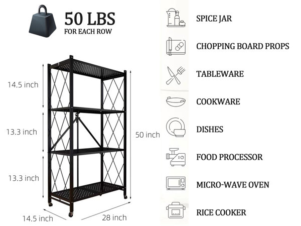 Storage Shelves, Closet Organizers and Storage 5-Shelf Foldable Metal  Shelving Units 28 W x 14 D x 65 H for Garage Kitchen Bakers, Collapsible