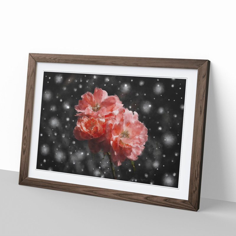 Three Pink Flowers - Picture Frame Graphic Art, Walnut, 48cm H x 65cm W x 2cm D