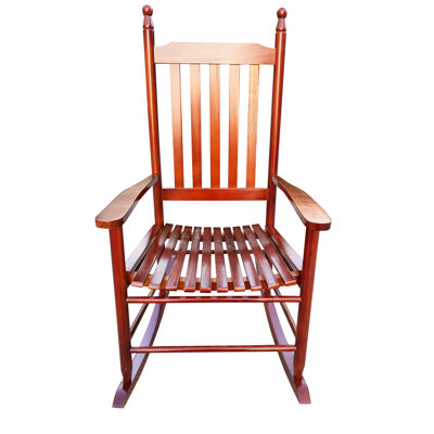Wooden Porch Rocker, Brown - 24.61 In. Package Width, Rocker Color Solid Hardwood Fabrication Spacious Seat And Armrest Slatted Back Simple Assembly Supply Offered 250Lbs Weight Restraint