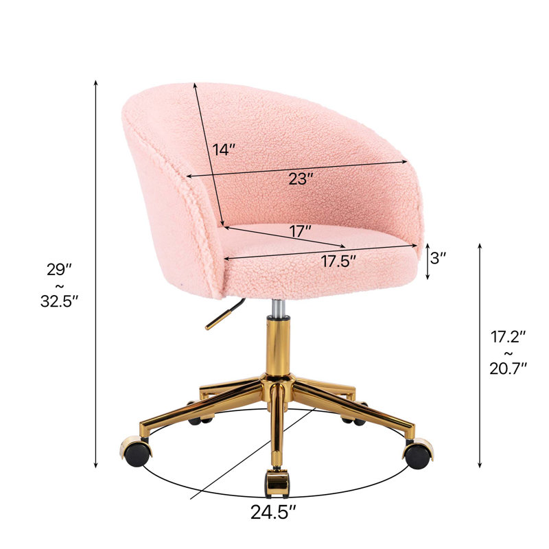 Leomie Wool Upholstered Swivel Office Chair, Pink