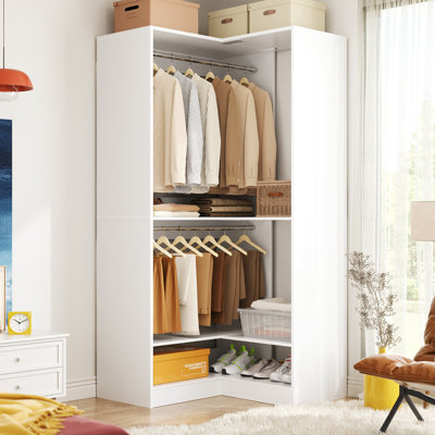 Corner Wardrobe Organizer With Upper & Lower Hanging Areas And Shoe Shelf