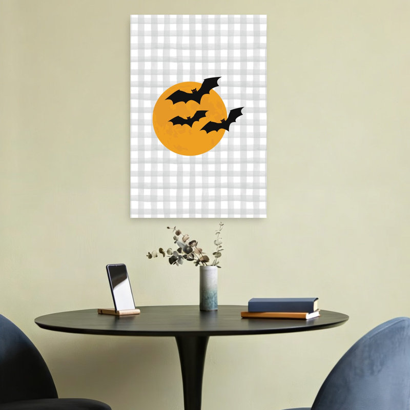 Halloween Bats Plaid Abstract Contemporary Bat Autumn Landscape Wall Art Print by Jolly And Dash - Print