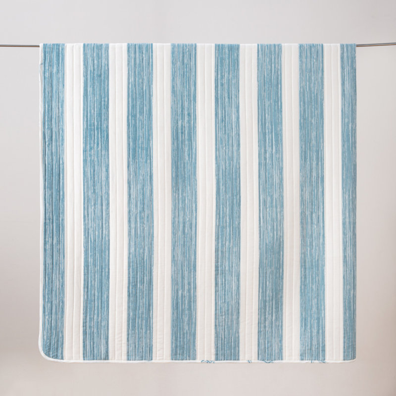 Casco Bay Blue Striped Reversible Full Microfiber Quilt Set
