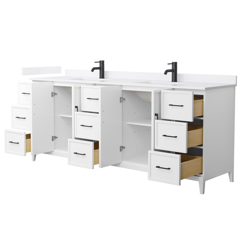 Elan 84'' W Vanity, Matte Black, White Cultured Marble, White
