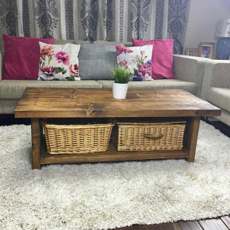 Brentwood Solid Wood Solid Wood Sled Coffee Table with Storage, 40cm H x 50cm L x 60cm W, Medium Oak