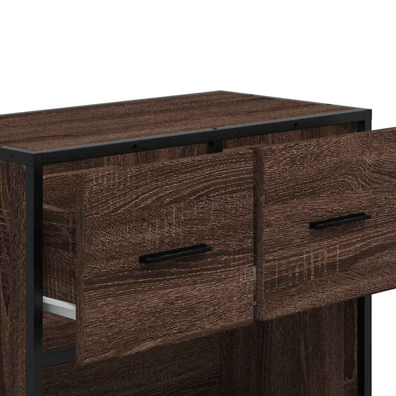 60cm W Metal Bedside Table, Brown oak