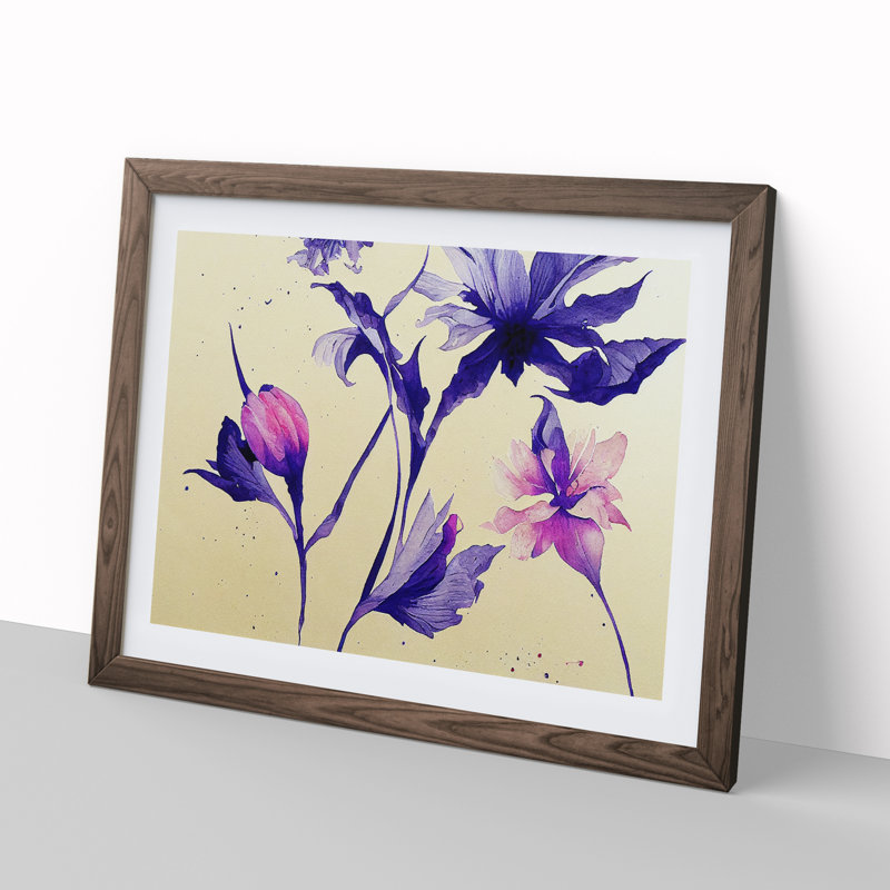 Hewarming Flowers - Single Picture Frame Painting, 25cm H x 34cm W x 2cm D, Walnut