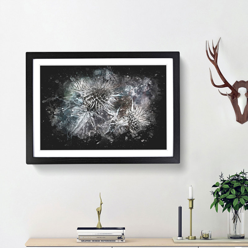 Thistle Flower - Picture Frame Graphic Art Print on MDF, Black Framed, 45cm H x 63cm W x 2cm D