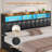 PU Upholstered Bed Frame with  Storage Drawers & RGB Bookcase Headboard,  Charging Station-642687624-616361917