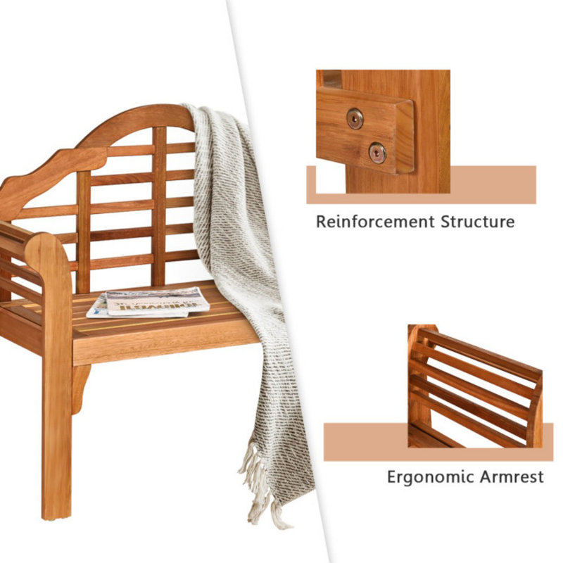49" Eucalyptus Wood Outdoor Folding Bench with Backrest and Armrest