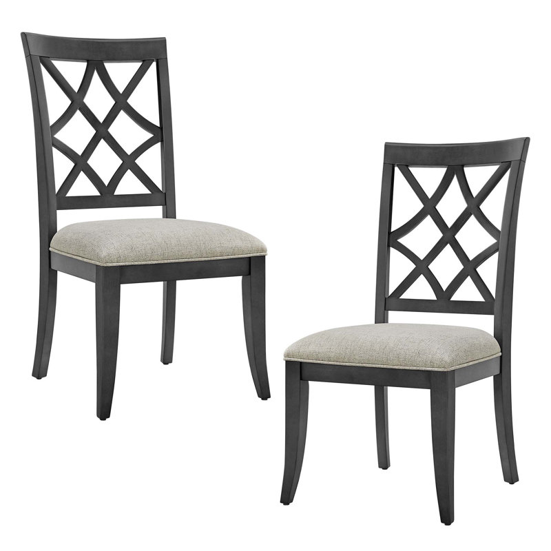 Wooden Frame Upholstered Dining Chairs set of 2, Black