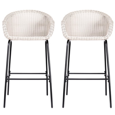 De 2 fausses décorations grises pour l'extérieur, tout-en-un avec une fabrication sans coutures, style panier tissé, siège de 29,50 pouces pour tables de bar, support stable en fer noir, repose-pieds confortable de 12,50