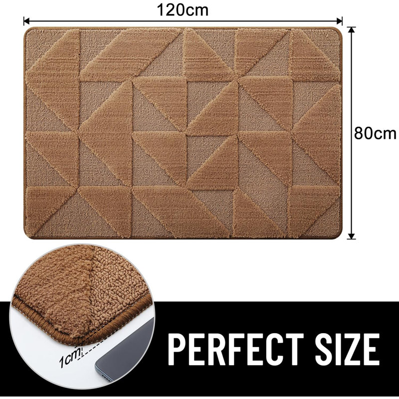 Door Mats Indoor, Machine Washable, Brown, 80 cm W x 120 cm L
