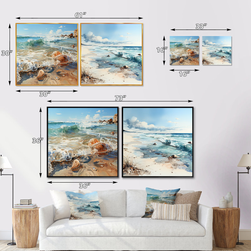 «Ocean Charm In Winter», ensemble de 2 collages carrés océaniques, Cadre flottant noir, H 36 po x l 73 po