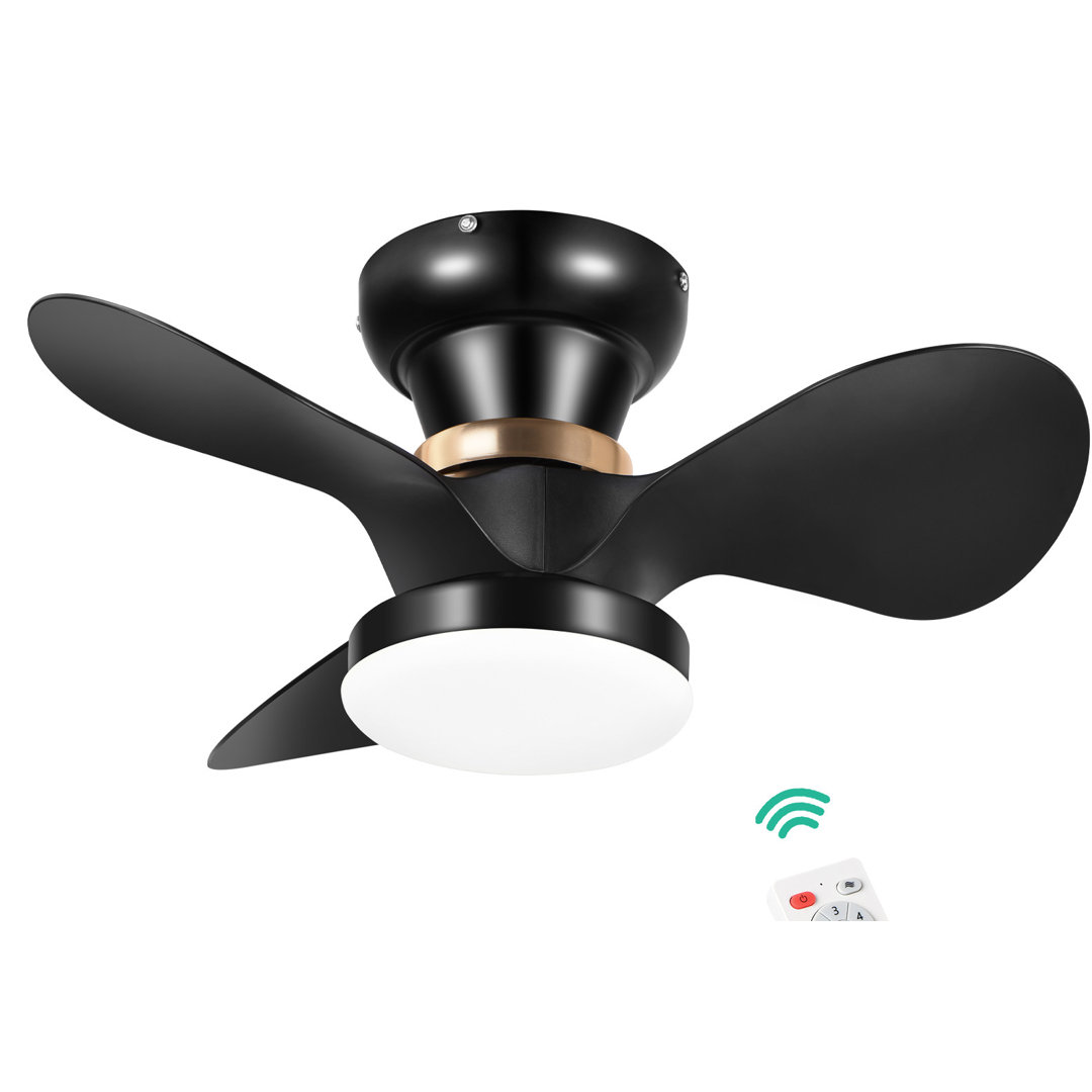 FIMEI 24” Straight 3 Blades Flush Mount Modern Ceiling Fan with Dimmable LED Light Kit,RC,Reversible Blades,6 Speeds Wrought Studio™ 