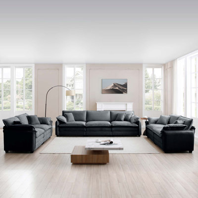 Kaoruko Modern Living Room Sofa 3 Pieces Set, Two 2-Seater Sofas And One 3-Seater Sofas, Upholstery Large Deep Seat Sofa With Sofat Cushion And Pillowss