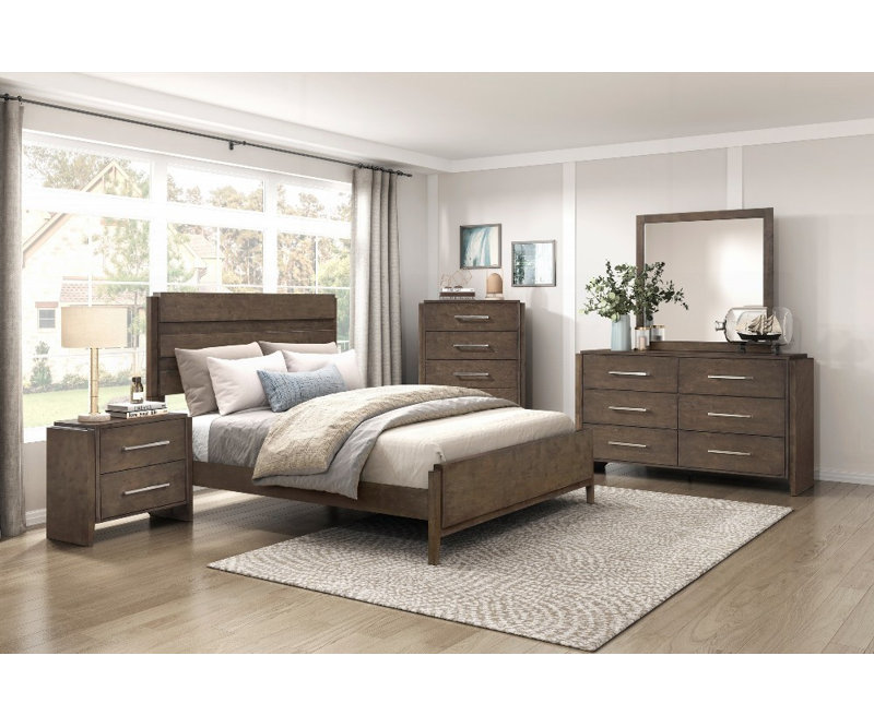 Structure de grand lit durable avec finition noyer foncé - aucun sommier requis, H 79,5 po x 60 po x 52 po