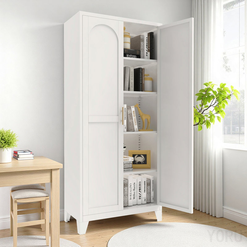 Armoire de rangement 71 po en métal, 2 portes, tablettes réglables - standard, White